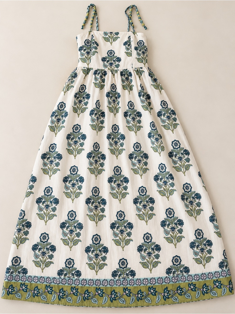 Japna Floral Maxi Dress in White & Green Size Small